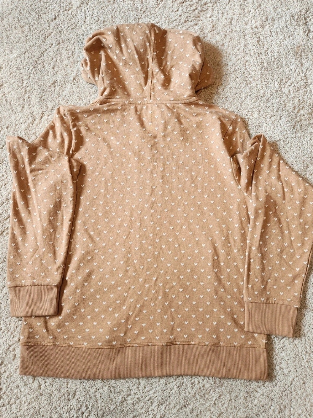 Tommy Hilfiger 100% Cotton Zip-up Tan Hoodie with Tiny White Heart Print - Picture 8 of 16